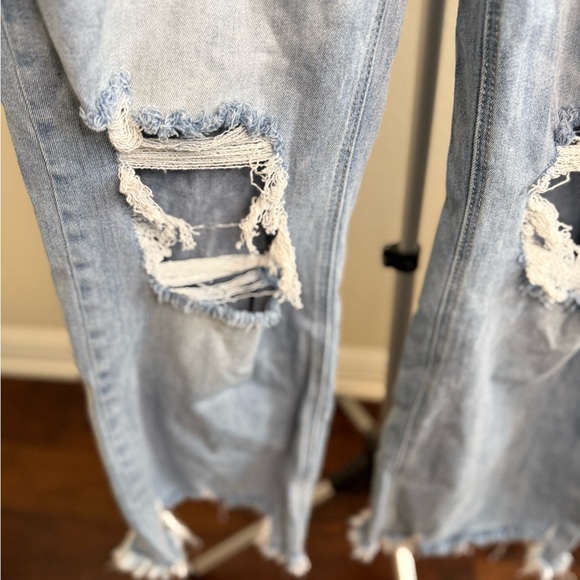 Distressed Light Blue Flare Jeans - Picture 6 of 8